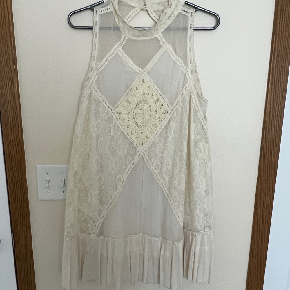 Lace High Neck cream dress